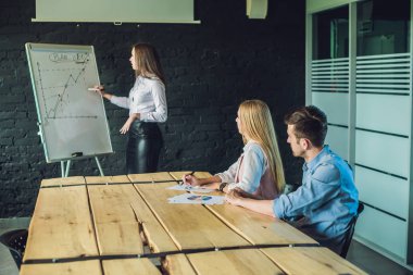 İş eğitim ofiste genç, çekici profesyoneller