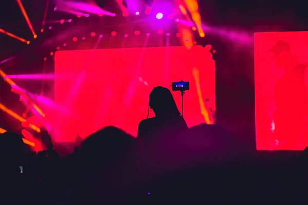 Gente disfrutando del concierto de rock y tomando fotos — Foto de Stock