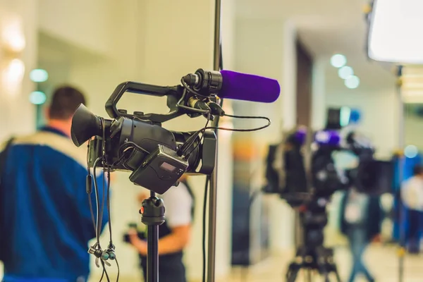 TV NEWS studio with camera and lights — Stock Photo, Image