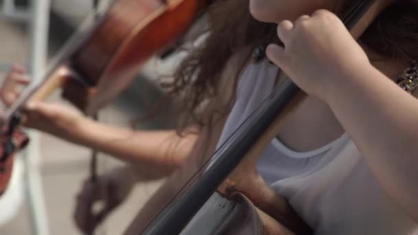 Cello Spelare Cellisten Spelar Violoncell Kvinna Violoncellist Med Musik Instrumenterar — Stockvideo