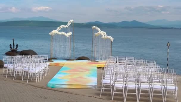 Närbild Skott Ett Bröllop Arch Vid Havet — Stockvideo