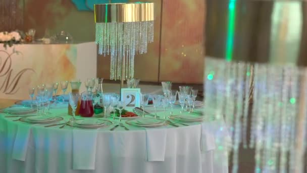 Столи Весіллі Святкування Банкетному Залі Концепція Весільного Обслуговування — стокове відео