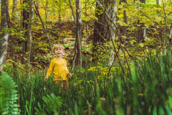 Menino no parque de outono — Fotografia de Stock