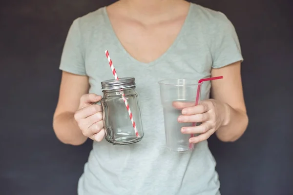 Zero waste concept. Use a plastic glass or mason jar. Zero waste