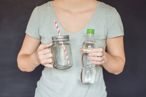 Zero waste concept. Use a plastic bottle or mason jar. Zero wast