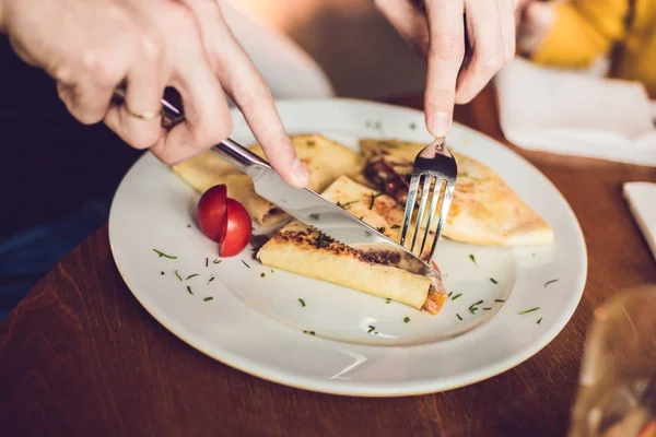 Lanche Saudável Almoço Giroscópios Sanduíche Gregos Tradicionais Tortilhas Pita Pão — Fotografia de Stock