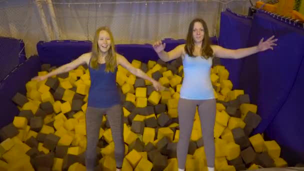 Women having fun with soft blocks — Stock Video