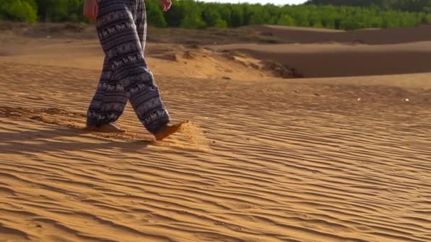 Jonge vrouw in rad zandwoestijn — Stockvideo