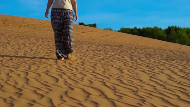Mujer joven en el desierto de arena rad — Vídeos de Stock