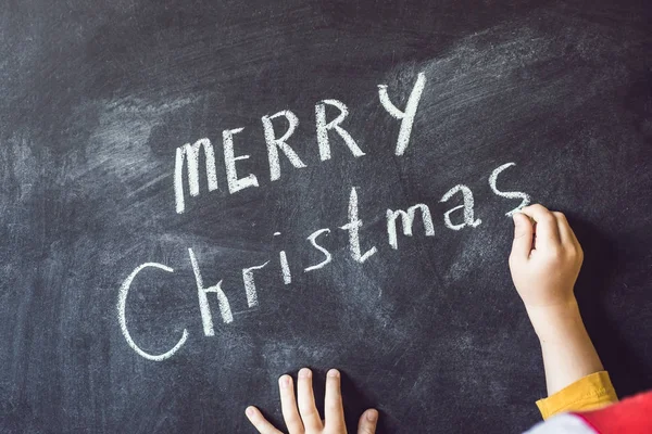 Rapaz Escreveu Uma Inscrição Feliz Natal Xmas Criança Feriado Ano — Fotografia de Stock
