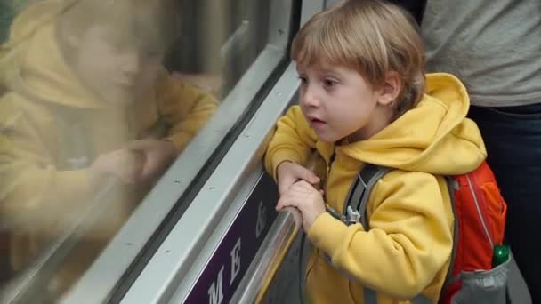 Αγόρι Ένα Τρένο Για Αεροδρόμιο Συνδέουν Διαφορετικά Τερματικά — Αρχείο Βίντεο