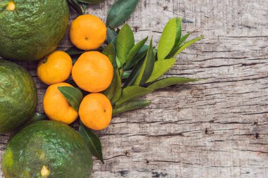 Eski bir ahşap zemin üzerine narenciye farklı türleri