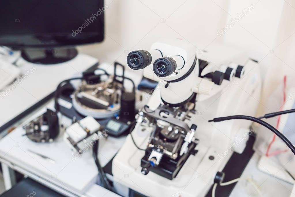 Close up of metallographic microscope 