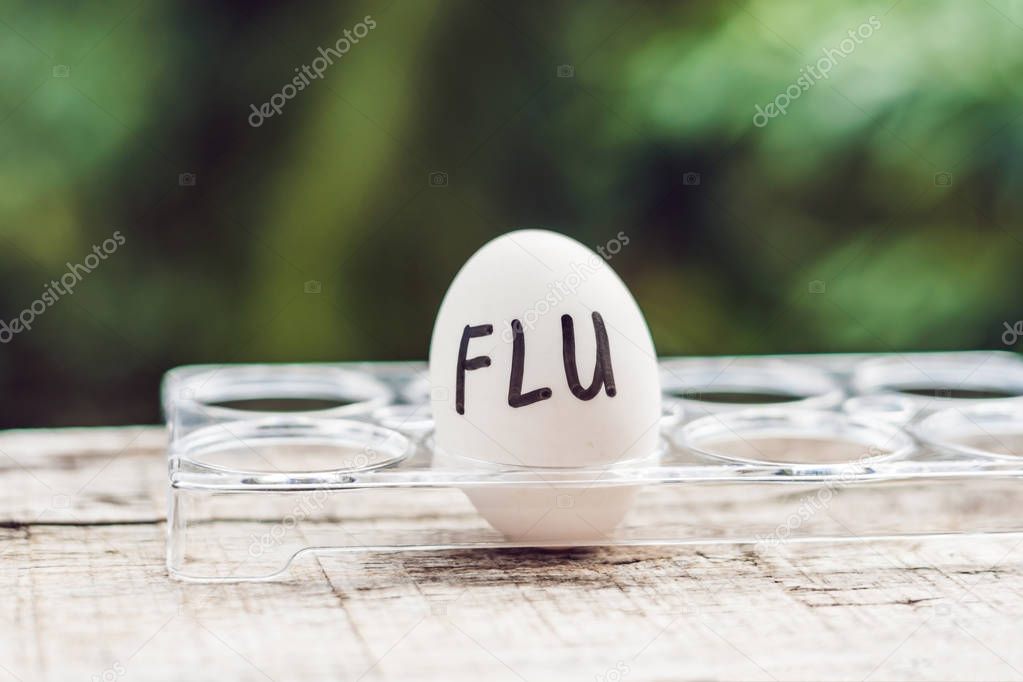Sign FLU on the egg. The concept of disease. Avian influenza, sa