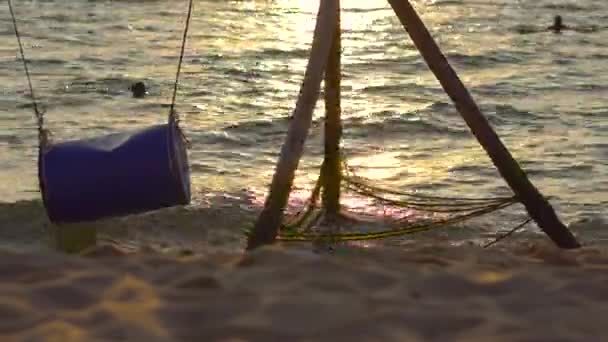 Altalene Legno Piedi Nel Mare Tropici — Video Stock