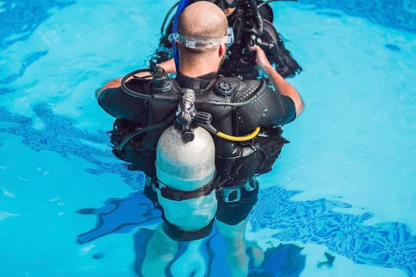 Bombola Grigia Ossigeno Immersioni Subacquee Sul Retro Subacqueo — Foto Stock