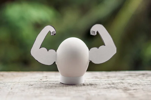 Uovo Con Muscoli Concetto Proteine Dell Uovo Nutrizione Sportiva Dieta — Foto Stock