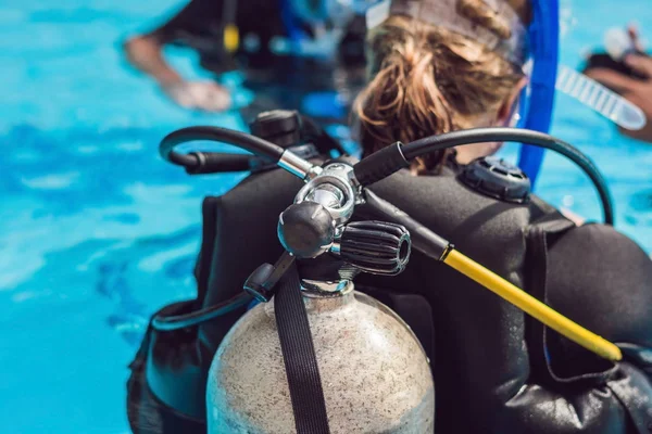 Grå Dykning Syre Lufttank Baksidan Scuba Diver — Stockfoto