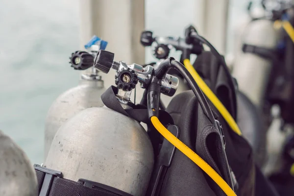 Scuba Basınçlı Hava Tankı Teknede Dalış Için Hazır — Stok fotoğraf