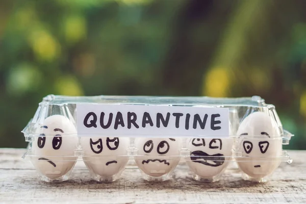 Eggs Funny Faces Paper Box Word Quarantine Stock Image