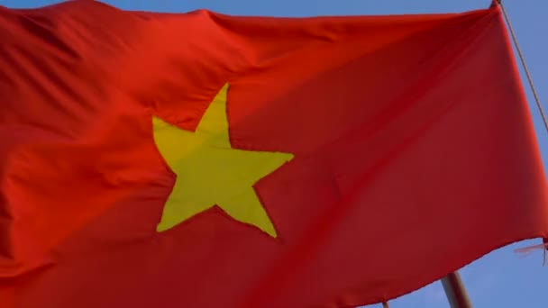 Vietnam Sosyalist Cumhuriyeti dalgalanan bir bayrak portre çekim — Stok video