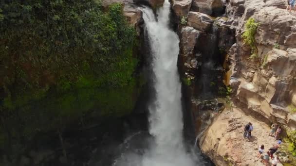 Aerial shot of the Tegenungan Waterfall on the Bali island, Ubud. Travel to Bali concept — Stock Video