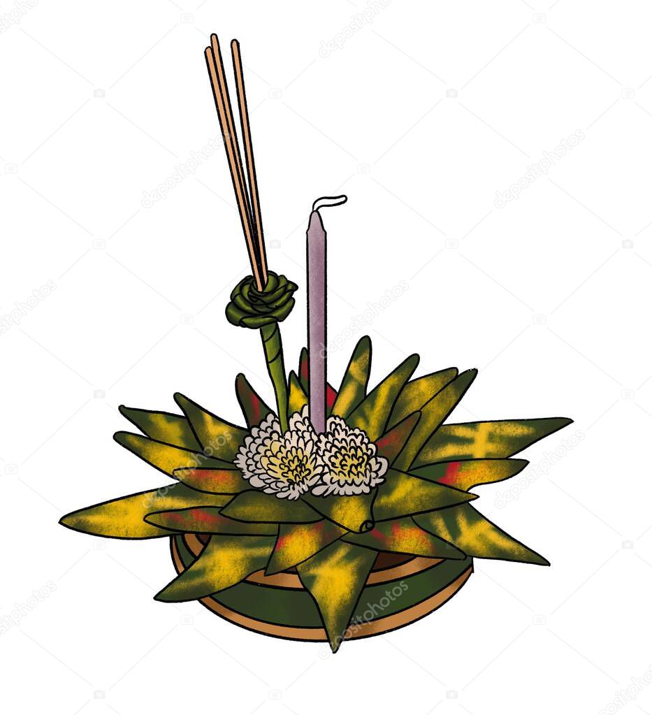 Flower decoration in Loy Krathong festivel isolated on white