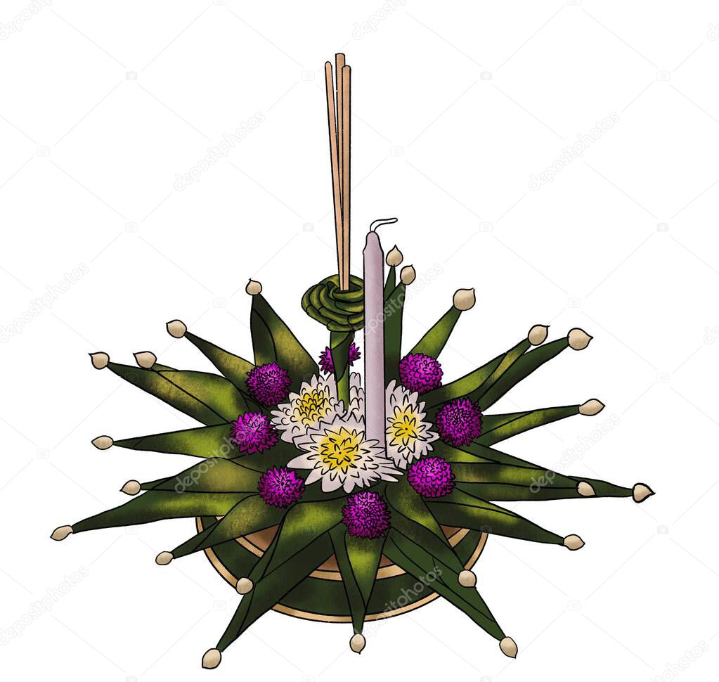 Flower decoration in Loy Krathong festivel isolated on white