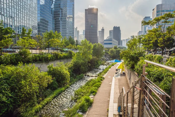 Cheonggyecheon потік в Сеулі, Корея. Потік Cheonggyecheon є результатом масштабного проекту реконструкції міст. — стокове фото