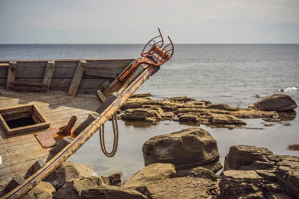 Korean fishing boats washed ashore at Tobizin Cape, Russian Island, Vlaivostok