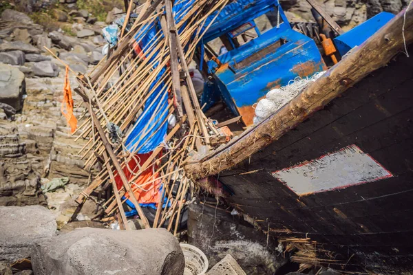 Korean fishing boats washed ashore at Tobizin Cape, Russian Island, Vlaivostok