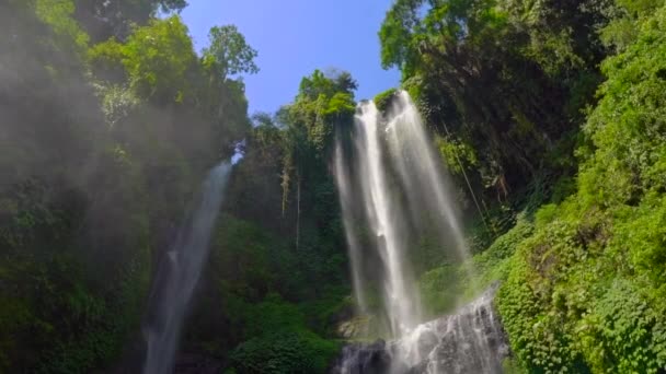 The biggest waterfall on the Bali island-the Sekumpul waterfall. Slowmotion shot. Travel to Bali concept — Stock Video