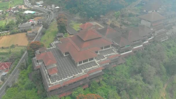 Aerial shot of the abandoned and mysterious hotel in Bedugul. Indonesia, Bali Island. Bali Travel Concept — Stock Video