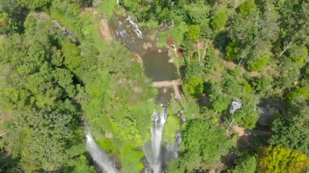 Luchtopname van de grootste waterval van Bali - de Sekumpul waterval. Reis naar Bali concept. — Stockvideo