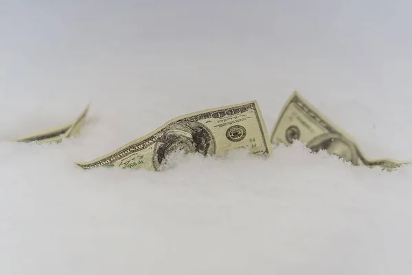 The concept of the dollar frozen at one point, 100 dollars froze Stock Picture