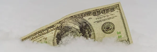 Het concept van de dollar bevroren op een gegeven moment, 100 dollar bevroor Banner, Long Format — Stockfoto