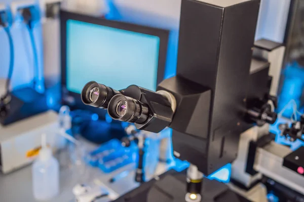 Laboratory Microscope. Scientific and healthcare research background coronavirus — Stock Photo, Image
