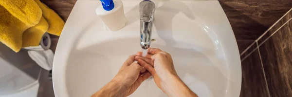 How to wash your hands during the coronovirus Covid 19 BANNER, LONG FORMAT — Stock Photo, Image