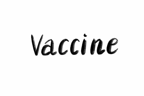 Εμβόλιο Χειρόγραφο κείμενο - γράμματα που απομονώνονται σε λευκό. έννοια COVID 19 του κορονοϊού — Φωτογραφία Αρχείου