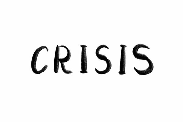 КРИЗИС, письменный текст - облегающий на белом. Концепция короновируса COVID 19
