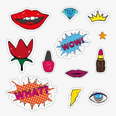 Moda yama rozetleri dudaklar, Kalpler, konuşma