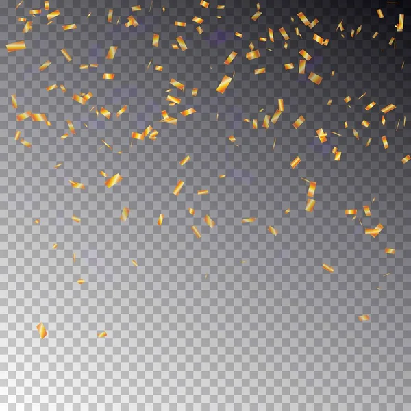 Transparenter Hintergrund mit vielen fallenden goldenen Konfetti-Stücken — Stockvektor