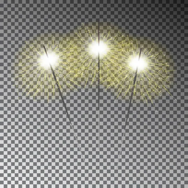 Kerst sparkler instellen. Transparant Bengalen licht geïsoleerd op dar — Stockvector