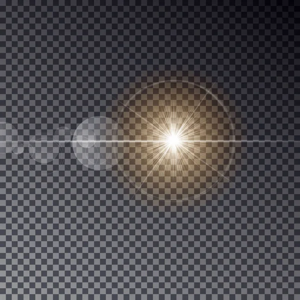 Luz solar vectorial transparente con bokeh aislado sobre fondo oscuro — Vector de stock