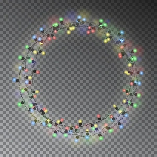 Corona de guirnalda, adornos de cuerdas navideñas. Luces de Navidad w — Vector de stock