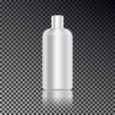 Kozmetik reklamları şablon boş kozmetik mockup şişe koyu arka plan üzerinde izole şeffaf yansıması ile. Gerçekçi beyaz 3d illüstrasyon vektör.