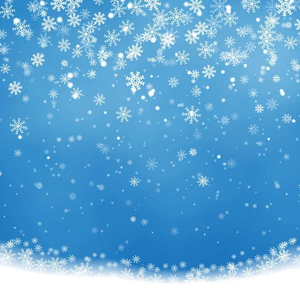 Vallende kerst glanzend, transparant prachtige sneeuw geïsoleerd op blauwe achtergrond. Sneeuw, sneeuwval. sneeuwvlok vector. Vectorillustratie. Mode decoratie voor uw ontwerp. — Stockvector