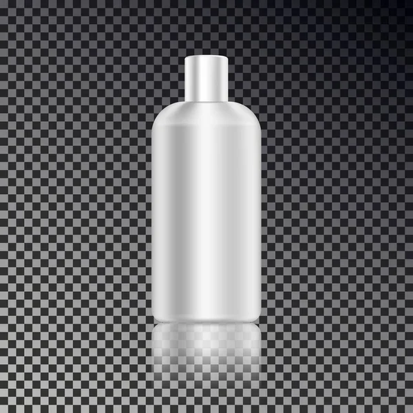 Modelo de anúncios cosméticos, garrafa de maquilhagem cosmética em branco com reflexão transparente isolada no fundo escuro. Ilustração vetorial 3D branca realista . —  Vetores de Stock