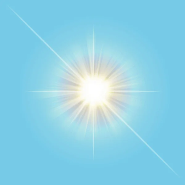 Transparent vector sun light line isolated on sky blue background. Sun ray light effect. Vector illustration. — Stock Vector
