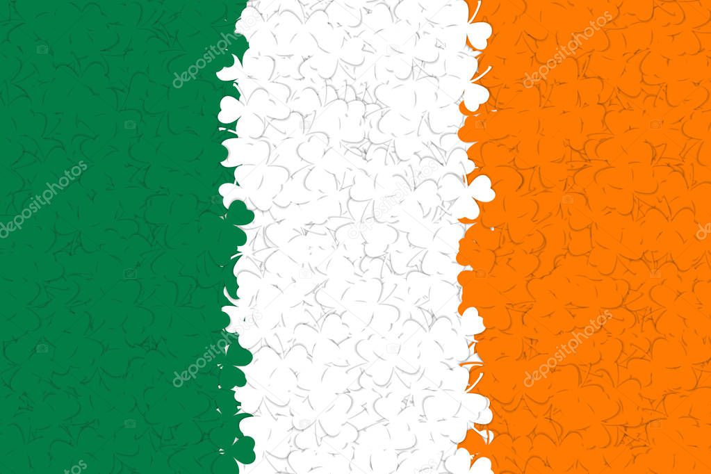 Ireland flag of many green, white, yellow shamrocks leaf. Decoration background for St. Patricks day. Vector illustration.